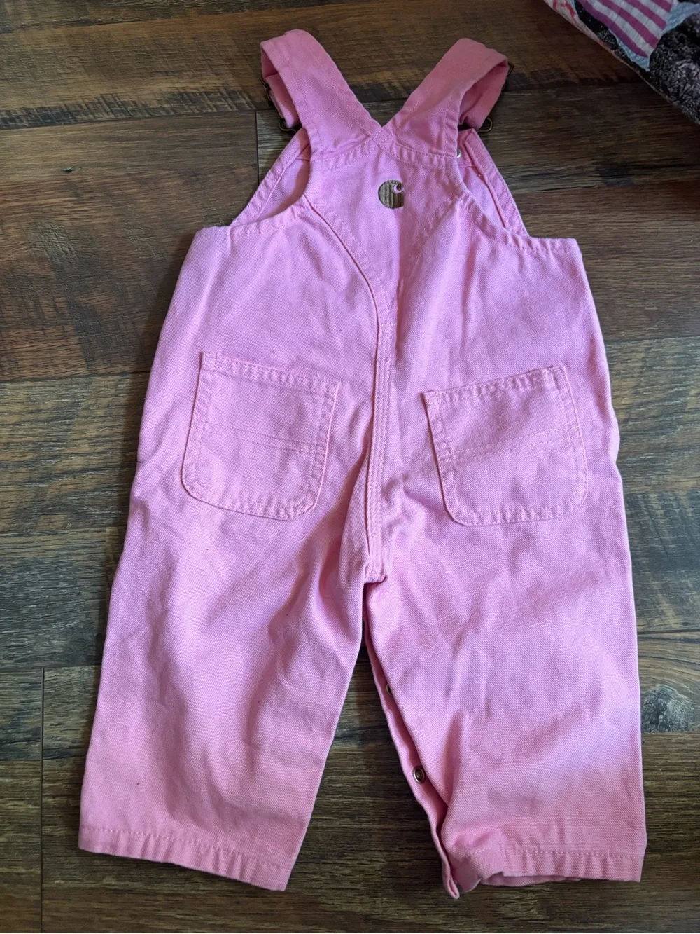 Carhartt light pink canvas bib overalls size 6 months
